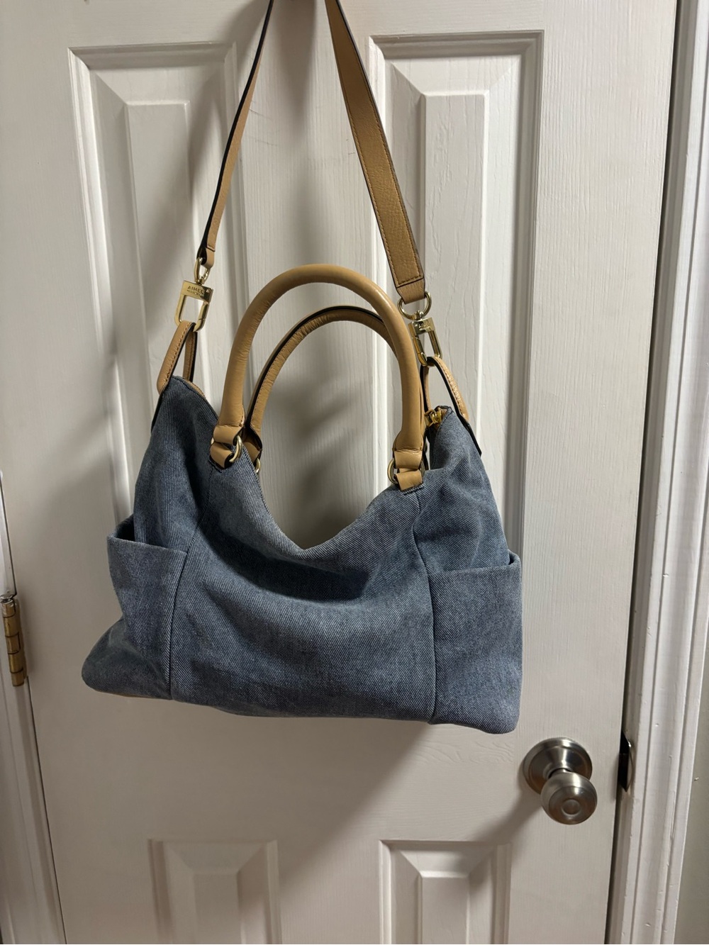 Aimee Kestenberg Denim Leather Satchel - Tan Trim & Double Zippers - EUC - Picture 8 of 13